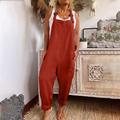 Women's Jumpsuits Casual Bib Utility Rompers Side Pockets Full Length Pants Weekend Inelastic Plain Faux Linen Comfort Mid Waist Green Black Red S M L XL XXL Summer Fall