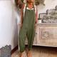 Women's Jumpsuits Casual Bib Utility Rompers Side Pockets Full Length Pants Weekend Inelastic Plain Faux Linen Comfort Mid Waist Green Black Red S M L XL XXL Summer Fall