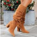 Women's Boots Suede Shoes Slouchy Boots Plus Size Daily Knee High Boots Winter Chunky Heel Round Toe Elegant Vintage Faux Suede Loafer Dark Grey Almond Brown