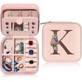 Mini Travel Jewelry Case Jewelry Box Jewelry Organizer, Pink Gifts for Women Mom Grandma Friends Sister in Law Gifts, Valentine's Day Anniversary Birthday Gift for Women Her Wife Girlfriend Letter A-Z