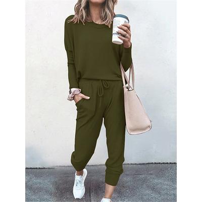 Women's Lounge Sets Crew Neck Long Sleeve Shirt and Elastic Waist Pants with Pockets Pure Color Fashion Casual Soft Home Daily Bed Polyester Breathable Summer Autumn Black Pink