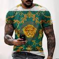 Lion Greek Key Mens 3D Shirt Casual Green Summer Cotton Men'S Tee Funny Shirts Graphic Crew Neck 3D Print Plus Size Daily Short Sleeve Clothing Apparel Vintage