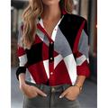 Women's Shirt Blouse Geometric Casual Button Print Red Long Sleeve Fashion Shirt Collar Spring Fall