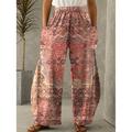 Women's Wide Leg Pants Trousers Baggy Faux Linen Pattern Pocket Baggy Full Length Micro-elastic High Rise Designer Casual Casual Daily Wear Light Pink PinkPurple S M Spring, Fall, Winter, Summer