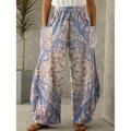 Women's Wide Leg Pants Trousers Baggy Faux Linen Pattern Pocket Baggy Full Length Micro-elastic High Rise Designer Casual Casual Daily Wear Light Pink PinkPurple S M Spring, Fall, Winter, Summer