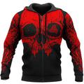 Skull Novelty Men's Fashion 3D Print Zip Hoodie Halloween Holiday Vacation Hoodies Black Red Long Sleeve Hooded Print Spring Fall Designer Hoodie Sweatshirt