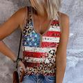 Women's Tank Top American Flag Casual Independence Day Red Blue Khaki Print Sleeveless Fashion V Neck Regular Fit Summer