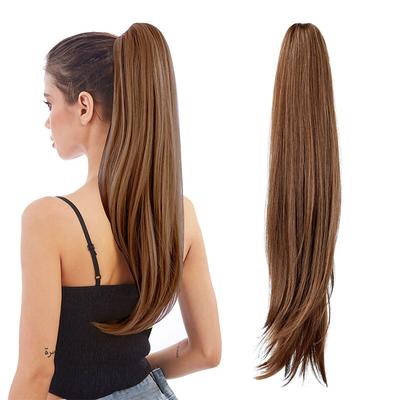 Ponytail ExtensionsHair Extension Ponytail 22 Long Claw Hair Extension Synthetic Wavy Straight Hairpieces Ponytail Clip in Ponytail Wig Daily Fluffy Pony Tail for Women4.8 OZ Brown