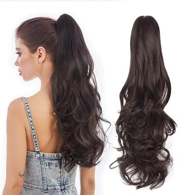 Ponytail ExtensionsHair Extension Ponytail 22 Long Claw Hair Extension Synthetic Wavy Straight Hairpieces Ponytail Clip in Ponytail Wig Daily Fluffy Pony Tail for Women4.8 OZ Brown