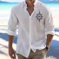 Sun Vintage Men's Shirt Linen Shirt Button Up Shirt Outdoor Daily Wear Vacation Spring Fall Standing Collar Long Sleeve Black, White, Orange S, M, L Linen Cotton Blend Shirt