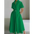 Women's Shirt Dress Casual Dress Swing Dress Midi Dress Outdoor Daily Vacation Polyester Fashion Modern Split Neck Button Pocket Short Sleeve Summer Spring 2023 Regular Fit White Green Plain S M L XL