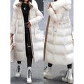 Women's Winter Coat Long Puffer Jacket Warm Parka with Removable Faux Fur Collar Windproof Jacket with Belt Zipper Heated Hoodie Jacket Outerwear Long Sleeve