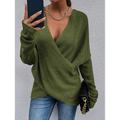 Women's Sweater Pullover Jumper Criss Cross Knitted Solid Color Stylish Casual Long Sleeve Regular Fit Sweater Cardigans V Neck Fall Winter Blue Purple Pink / Holiday / Going out