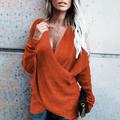 Women's Sweater Pullover Jumper Criss Cross Knitted Solid Color Stylish Casual Long Sleeve Regular Fit Sweater Cardigans V Neck Fall Winter Blue Purple Pink / Holiday / Going out