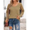 T shirt Tee Women's Black White Khaki Solid / Plain Color Mesh Daily Fashion V Neck Regular Fit S