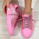 Women's Sneakers Flats Pink Shoes Plus Size Fantasy Shoes Party Daily Solid Color Lace-up Flat Heel Round Toe Fashion Casual PU Silver Black Pink