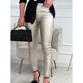 Women's Slim Pants Trousers Cotton Solid Color Full Length Micro-elastic Mid Waist Fashion Streetwear Party Street Silver Yellow S M Fall Winter