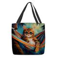 Women's Tote Shoulder Bag Canvas Tote Bag Polyester Shopping Daily Holiday Print Large Capacity Foldable Lightweight Cat Light Red Blue Dark Blue
