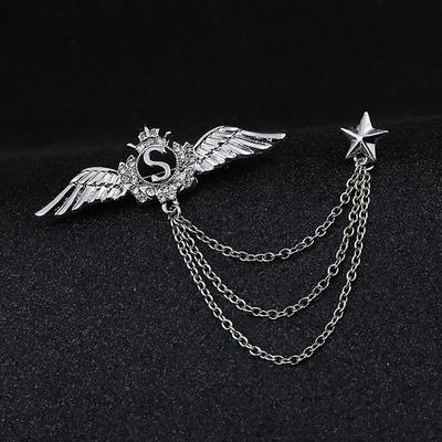 Men's Cubic Zirconia Brooches Stylish Link / Chain Creative Wings Statement Fashion British Brooch Jewelry Silver Gold For Party Daily Fall Wedding