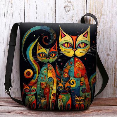 Artistic Cat Print Crossbody Bag – Vibrant Abstract Design Women's Shoulder Bag for Daily Use and Gifting