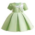 Kids Girls' Party Dress Solid Color Short Sleeve Wedding Special Occasion Princess Polyester Party Dress Flower Girl's Dress Summer Spring 3-10 Years Green