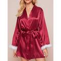 Women's Pajamas Bathrobe Robes Gown Pure Color Simple Casual Comfort Home Daily Bed Satin Breathable V Wire Long Sleeve Summer Fall Pink Wine