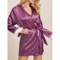 Women's Pajamas Bathrobe Robes Gown Pure Color Simple Casual Comfort Home Daily Bed Satin Breathable V Wire Long Sleeve Summer Fall Pink Wine