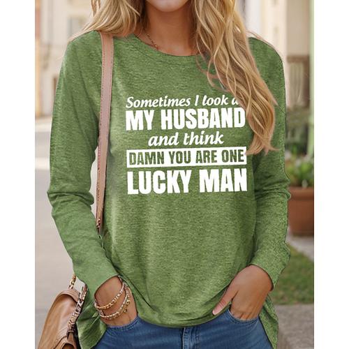 Women's T Shirt Letter Family Fashion Long Sleeve Round Neck Regular Tops Daily Weekend Print Black Pink Blue Green Khaki Spring Fall Spring, Fall, Winter, Summer