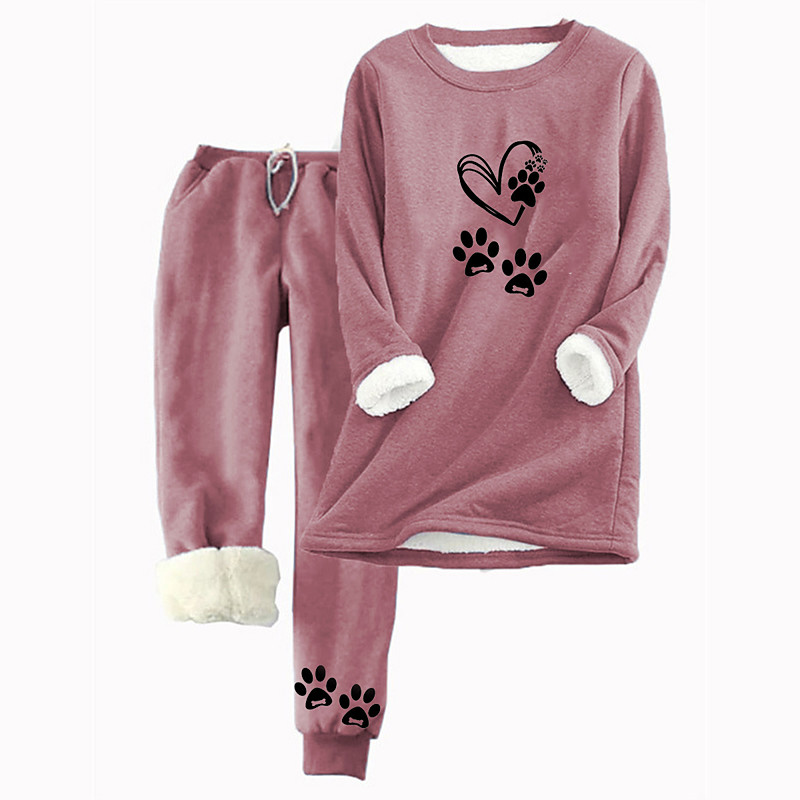 Women's 2 Pieces Sweatshirt Tracksuits Warm Daily Tracksuit Pants Sets Joggers Pants Trousers Long Sleeve Round Neck Cat Letter Drawstring Print Casual Daily Pink Light Grey Gray