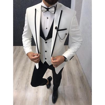 White Men's Wedding Suits Solid Colored 3 Piece Daily Business Casual Standard Fit Single Breasted One-button 2024