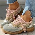 Women's Oxfords Brogue Party Outdoor Daily Color Block Summer Flat Heel Round Toe Elegant Vacation Cute PU Lace-up Light Pink Pink Purple