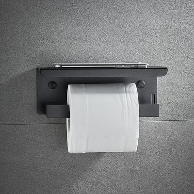 Toilet Paper Holder with Shelf Wall Mounted,Aluminum Toilet Paper Roll Holder, Tissue Roll with Mobile Phone Storage