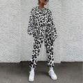 Women's T shirt Tee Tracksuit Pants Sets Leopard Vacation Casual Daily White Yellow Light Green Print Drawstring Long Sleeve Streetwear Basic Crew Neck Loose Fit Fall Winter