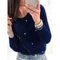 Women's Pullover Sweater Jumper Crew Neck Ribbed Knit Acrylic Beads Fall Winter Regular Outdoor Daily Going out Stylish Casual Soft Long Sleeve Solid Color Black White Pink XS S M