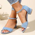 Women's Heels Sandals Ankle Strap Sandals Outdoor Beach Solid Color Summer Chunky Heel Elegant Casual Comfort Canvas Buckle Light Blue Black Blue