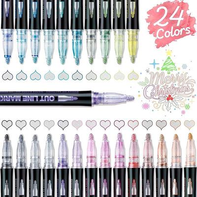 8/12/24 Colors Outline Markers Self Double Line Self-Outline Metallic Pens For Scrapbook Photo Album Gift Card Making Easter Eggs Art Crafts