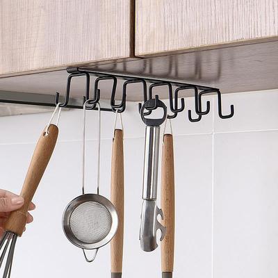 Iron 6 Hooks Storage Shelf Wardrobe Cabinet Metal Under Shelves Mug Cup Hanger Bathroom Kitchen Organizer Hanging Rack Holder