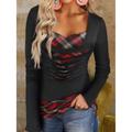 T shirt Tee Women's Red Brown Leopard Plaid Print Daily Weekend Fashion Square Neck Regular Fit S