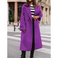 Women's Coat Warm Breathable Outdoor Street Daily Wear Going out Button Pocket Oversized Double Breasted Turndown Fashion Modern Solid Color Regular Fit Outerwear Long Sleeve Fall Winter Black Purple