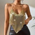 Metallic Backless Sparkle Sexy Halter Camisole Body Chain Crop Tank Top Disco Women's Deep V Party Club Tank Top