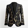 Graffiti Musical Notes Vintage Business Men's Coat Blazer Work Wear to work Going out Fall Winter Turndown Long Sleeve Black Almond Red S M L Polyester Weaving Jacket