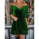 Women's Velvet Dress Mini Dress Cotton Cold Shoulder Party Date Streetwear V Neck Long Sleeve Wine Gold Green Color