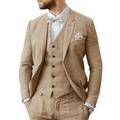 Light Blue White Champagne Men's Linen Suits Beach Wedding Summer Suits Solid Colored 3 Piece Tailored Fit Single Breasted Two-buttons 2024