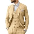 Light Blue White Champagne Men's Linen Suits Beach Wedding Summer Suits Solid Colored 3 Piece Tailored Fit Single Breasted Two-buttons 2024