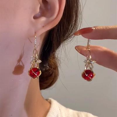 Women's Opal Drop Earrings Fine Jewelry Classic Petal Personalized Stylish Opal Earrings Jewelry White / Red For Gift Festival 1 Pair