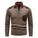 Men's Pullover Sweater Jumper Patch Sweater Ribbed Knit Regular Knitted Quarter Zip Color Block Stand Collar Modern Contemporary Work Daily Wear Clothing Apparel Winter Coffee M L XL