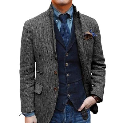 Men's Retro Vintage Tweed Blazer Herringbone Wool Blazer Sport Coat Regular Plus Size Single Breasted Two-buttons Black Champagne Burgundy Blue