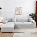 Stretch Sofa Cover Slipcover Jacquard Elastic Sectional Couch Armchair Loveseat 4 or 4 or 3 Seater L Shape White Grey Black Plain Solid Color Soft Durable Washable(1 Free Cushion Cover)