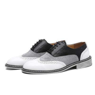 Men's Gatsby-Inspired Wingtip Spectator Oxford Shoes in White, Suede Grey, and Brown, Vintage Brogue Leather Dress Shoes for 1920s Wedding, Jazz Garden Party, and Formal Events