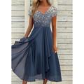 Women's A Line Dress Chiffon Dress Midi Dress Navy Blue Short Sleeve Color Gradient Patchwork Spring Summer V Neck Stylish Elegant Party 2023 S M L XL XXL 3XL / Party Dress